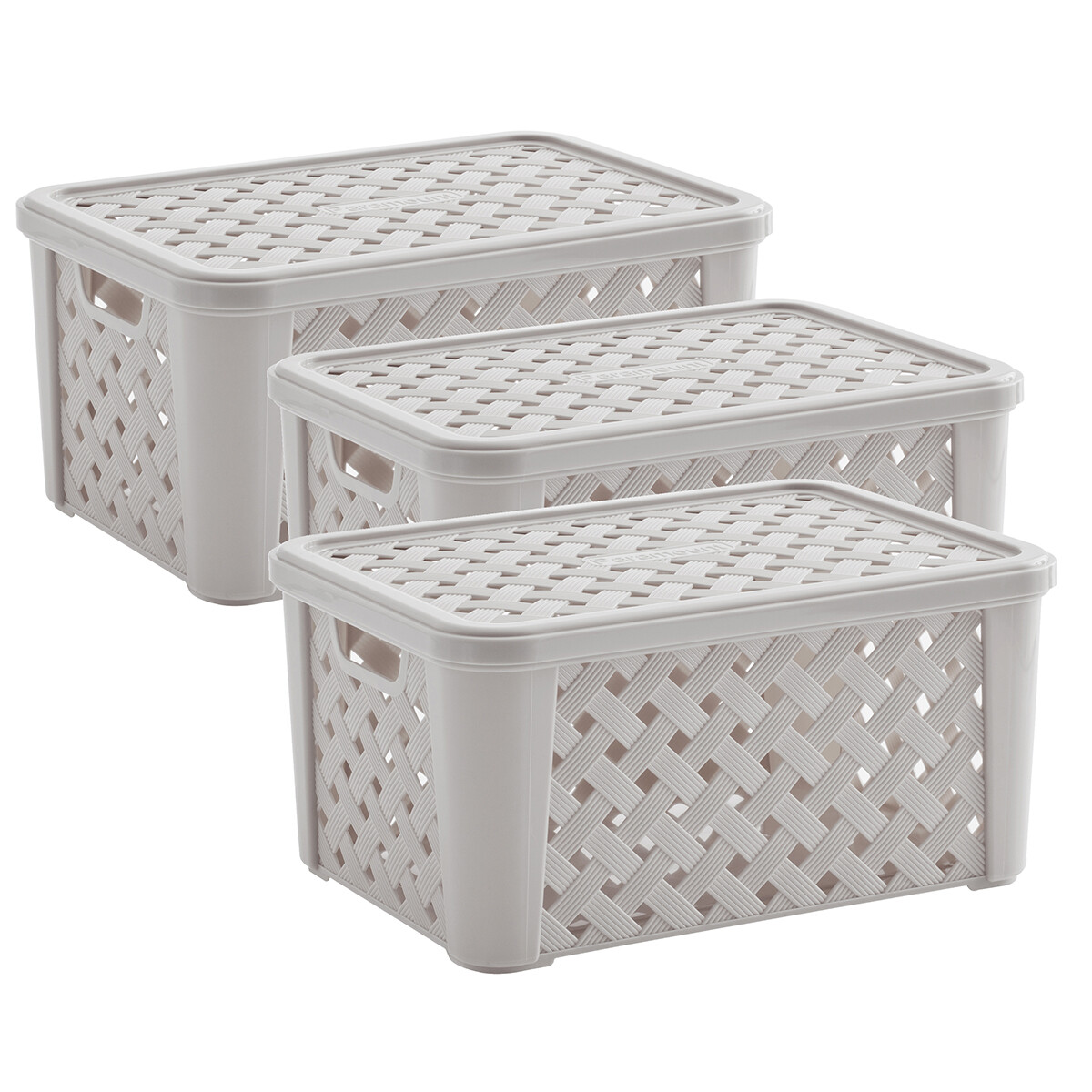 Set x3 Caja organizadora simil rattán con tapa P - GRIS 