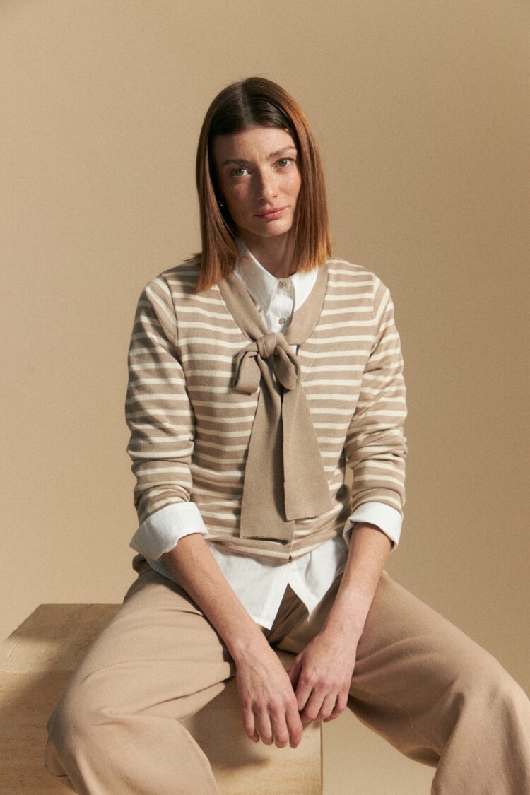 CARDIGAN MANDARINE Beige Oscuro
