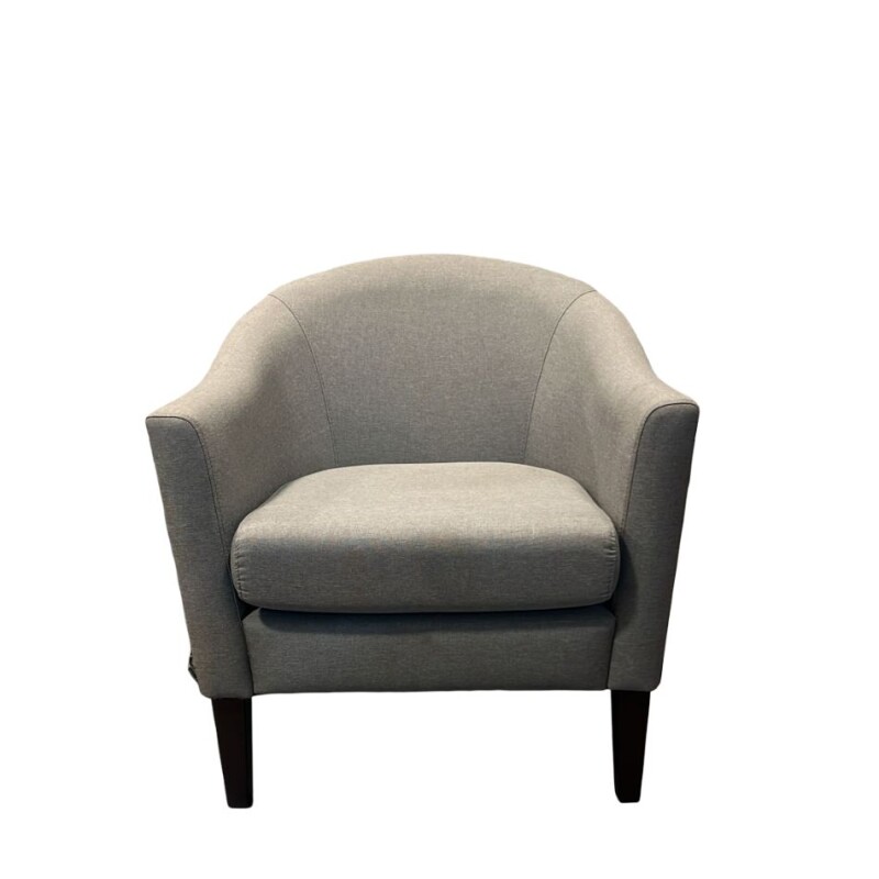 Poltrona tapizada en tela gris - Producto con detalles. Poltrona tapizada en tela gris - Producto con detalles.