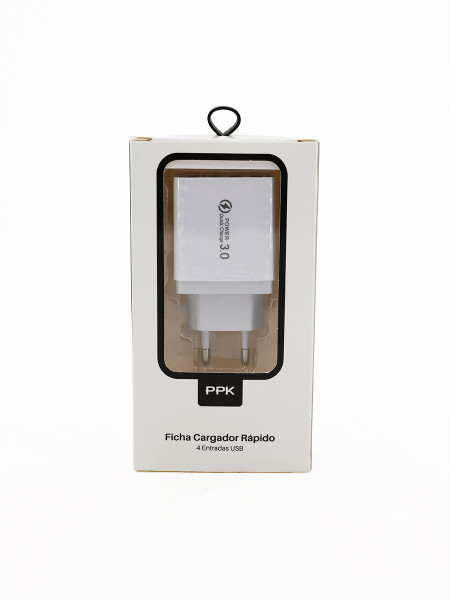 FICHA CARGADOR RAPIDO 4 ENTRADAS USB BLANCO