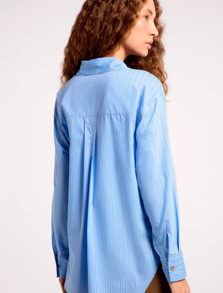 CAMISA DE ALGODÓN DE MANGA LARGA CELESTE