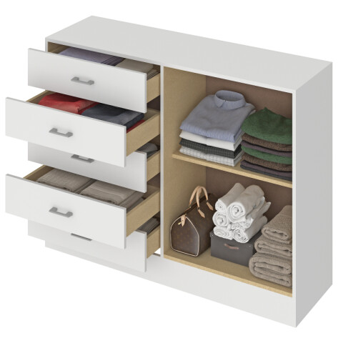 Cómoda Cajonera para Dormitorio de 5 Cajones 2 Puertas y 1 Estante interno - FE - Blanco Cómoda Cajonera para Dormitorio de 5 Cajones 2 Puertas y 1 Estante interno - FE - Blanco