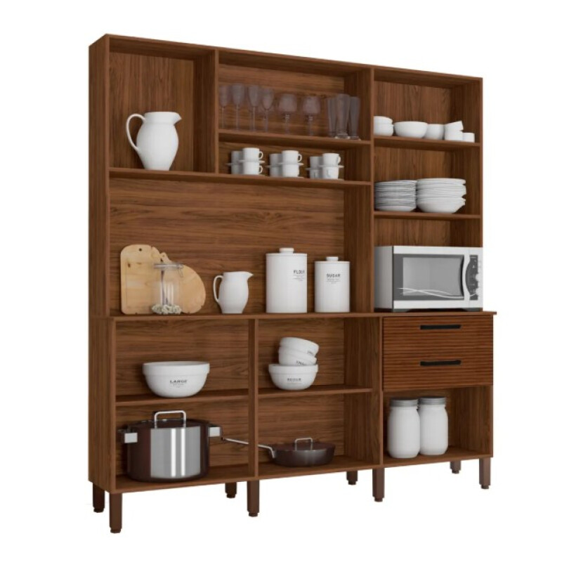 Cocina Compacta FERRARA 6 Puertas 2 Cajones Color Nogal Blanco Roto con Láminas Cocina Compacta FERRARA 6 Puertas 2 Cajones Color Nogal Blanco Roto con Láminas