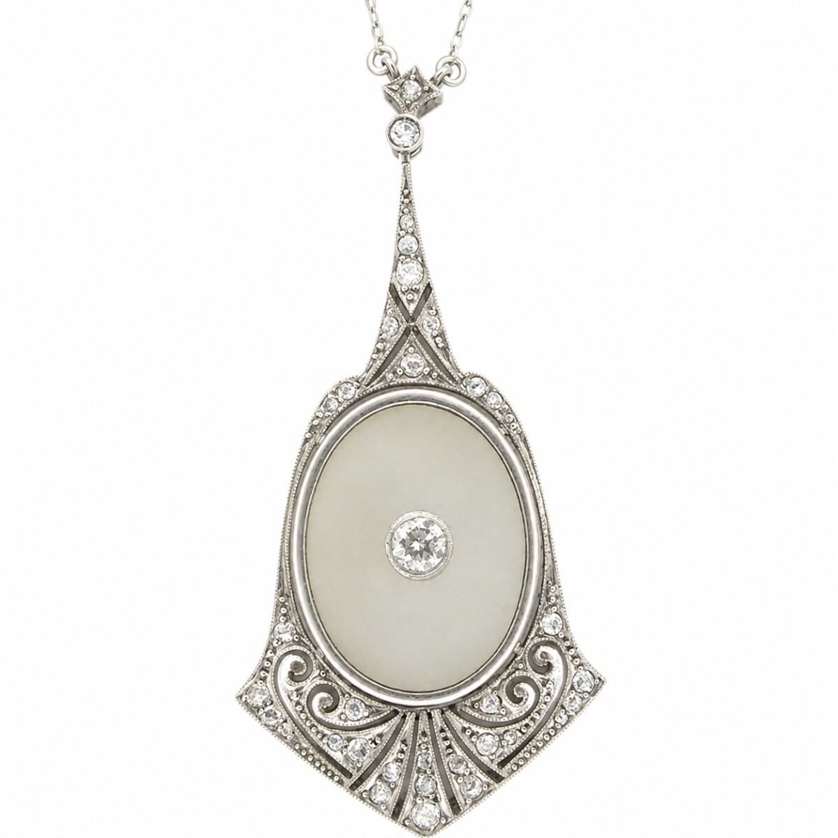 Pendiente Art-Deco Oro 18 K, Platino, Brillantes, Diamantes Y Cuarzo 