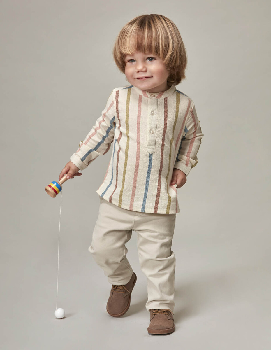 Camisa Cuello Mao Rayas Multicolor - Crudo 