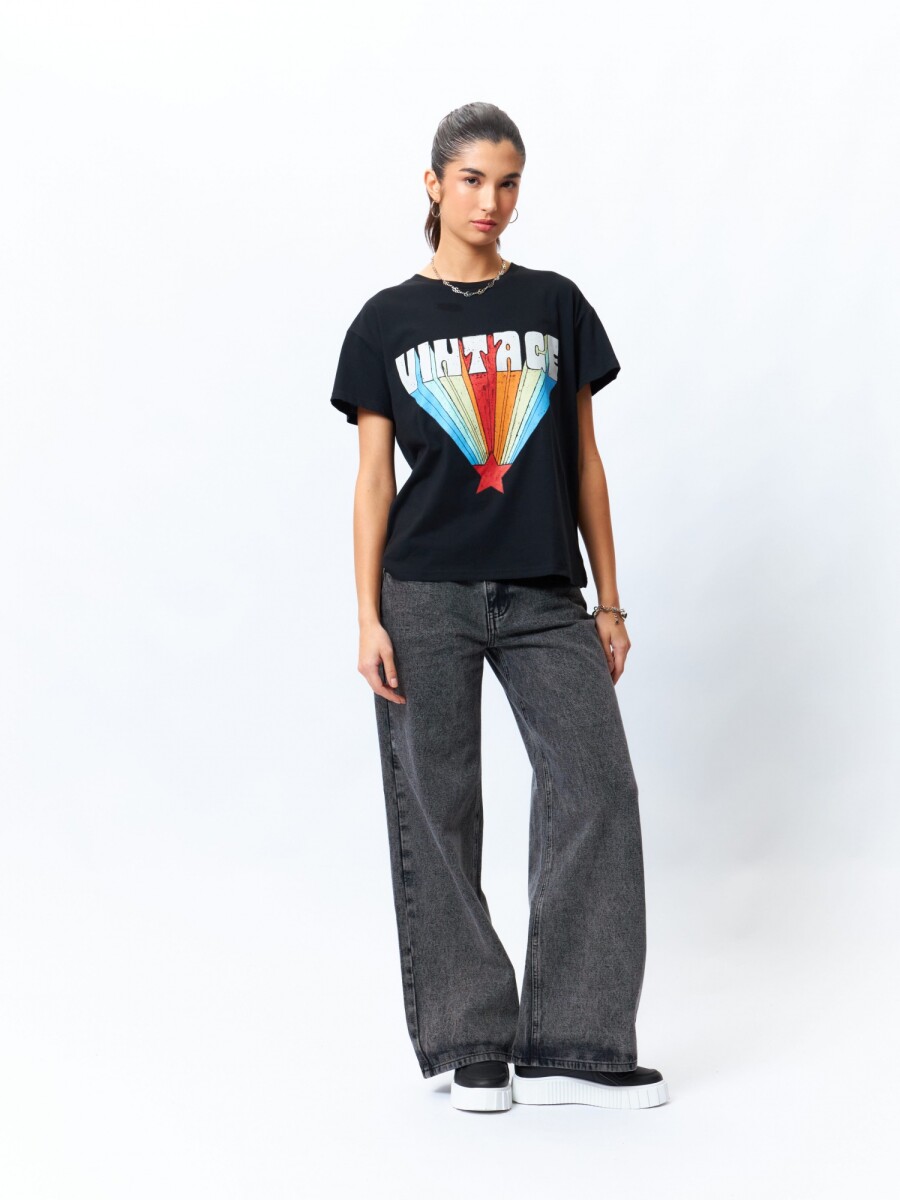 REMERA VINTAGE RAINBOW - Negro 