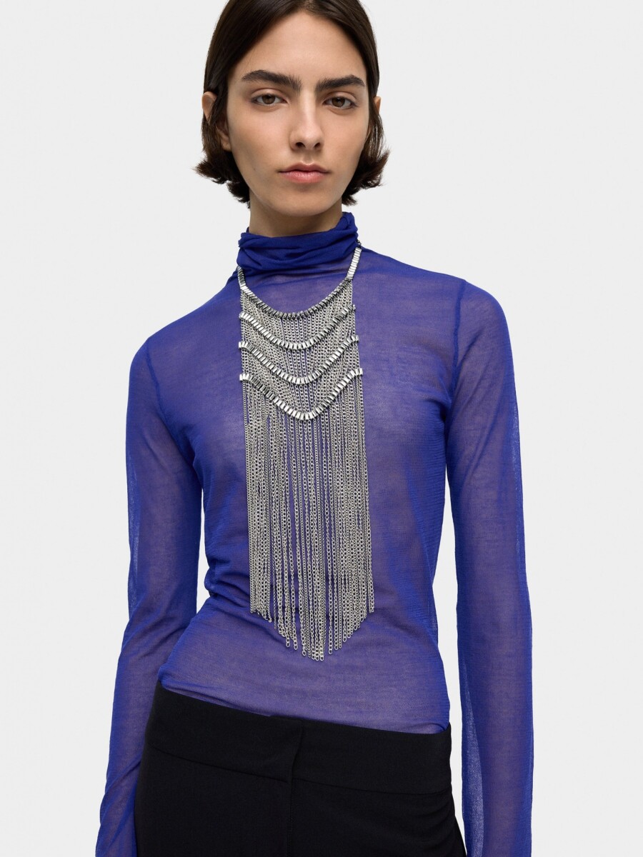 Collar Maxi Largo Con Cristales plateado