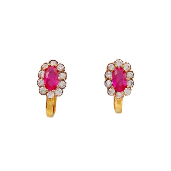 Caravanas Rubí Aro Óvalos de oro- Oro bajo - Rubí y zirconias- CA8127 conpiedra