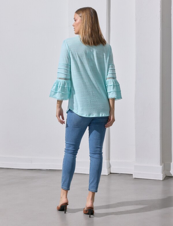 Blusa Frunces Hombro VERDE AGUA