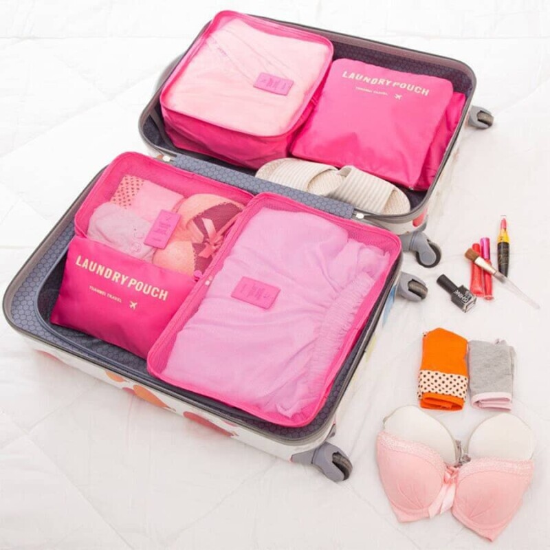 Set 6 bolsas organizadoras equipaje de viaje para valija rosa