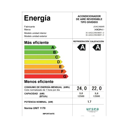 Aire acondicionado inverter con WIFI 12000 btu XION XI-AAS12INVWIFI-2-CU Aire acondicionado inverter con WIFI 12000 btu XION XI-AAS12INVWIFI-2-CU