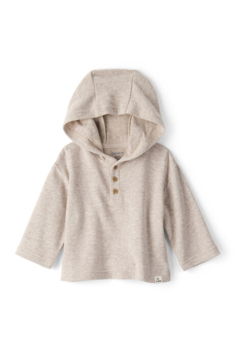 Remera henley de algodón con capucha, beige Sin color