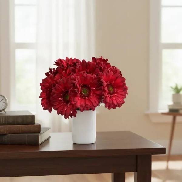 Flor Artificial Gerbera roja tallo corto Flor Artificial Gerbera roja tallo corto