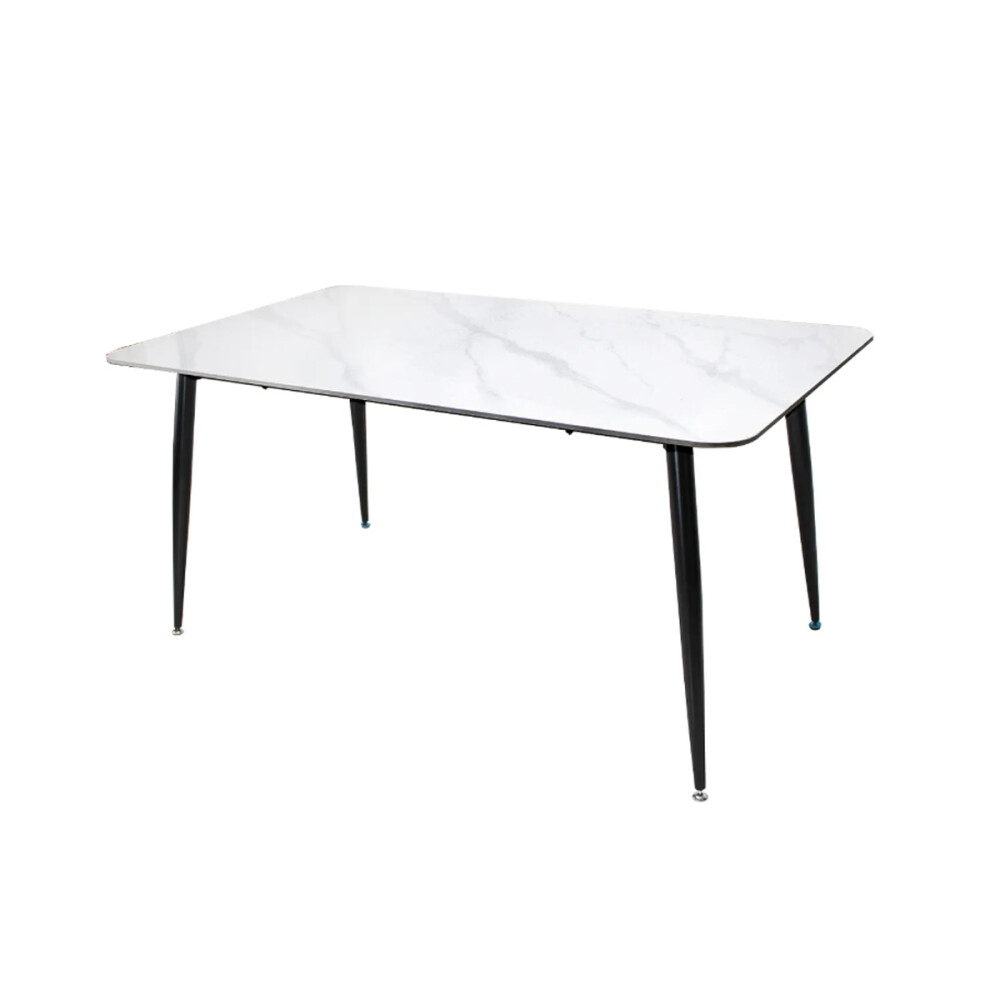 Mesa De Comedor Vidrio Símil Marmol 1.40x0.80m Patas De Hierro Blanco