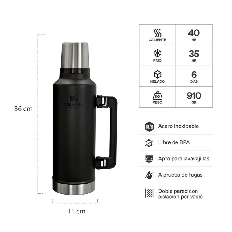 Termo Stanley Ultra 1,4 L Con Tapón Cebador Para Bebidas Frías Y Calientes Negro
