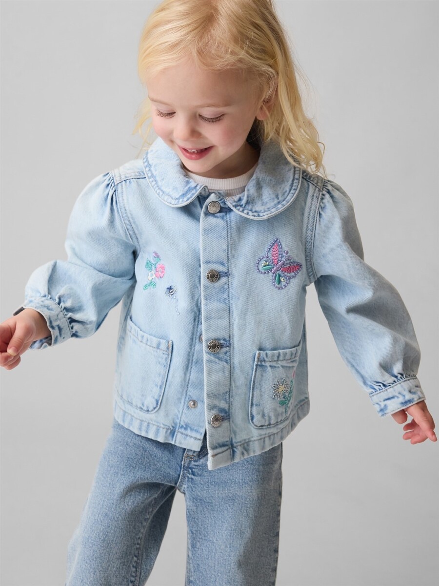 Campera De Jean Bordada Toddler Niña - Light Wash 