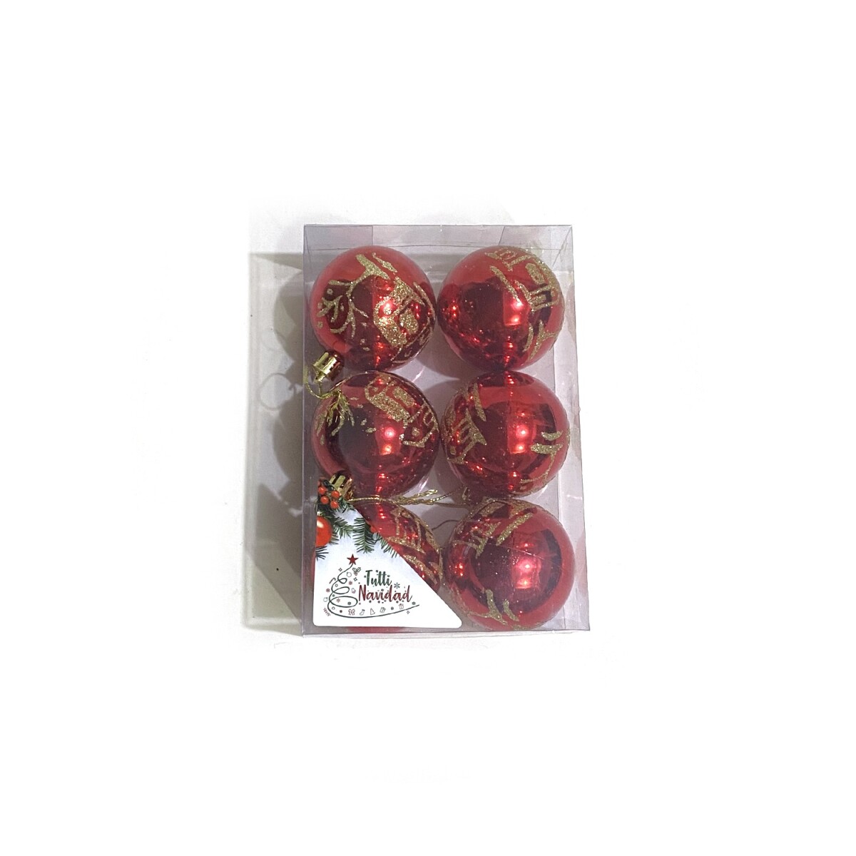 Set De 6 Esferas Navideñas Con Decoracion En Oro 6 Cm 