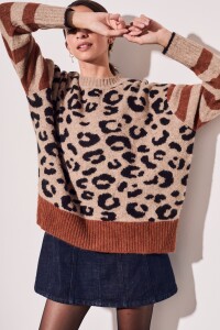 Sweater Animal Print Mangas Rayadas Multi
