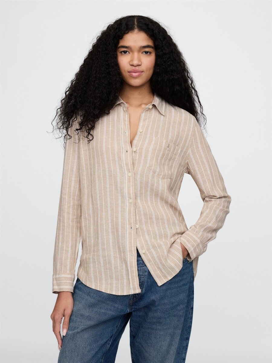 Camisa De Lino Brannan Mujer - Khaki Stripe 