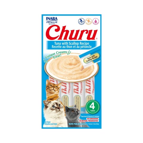 CHURU SNACK HUMEDO ATUN CON VIEIRA PACK X 4 TUBOS