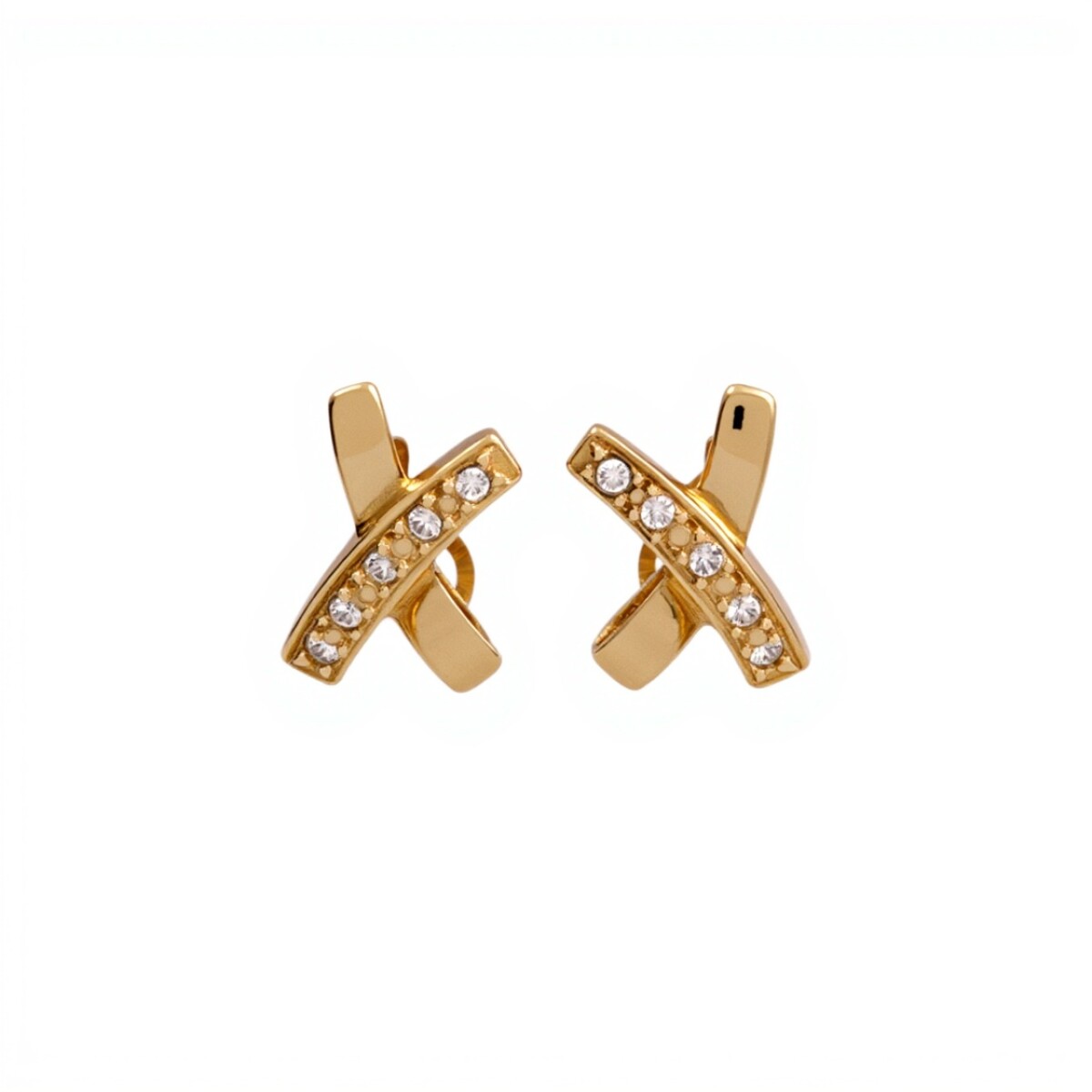 Caravanas cruzadas oro- Oro bajo - Zirconia - CA8104 - conpiedra 