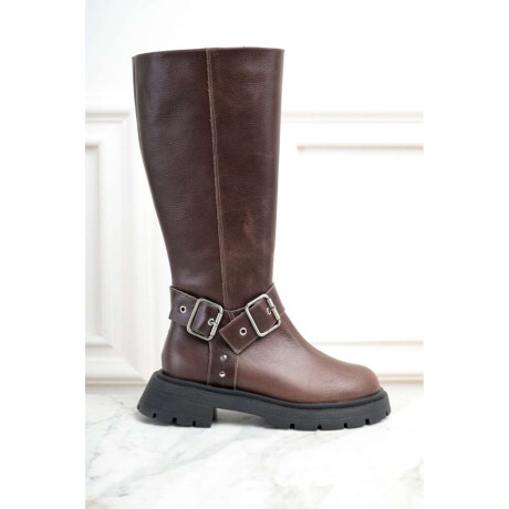 Bota Cuero Hebillas Caña Alta Chocolate