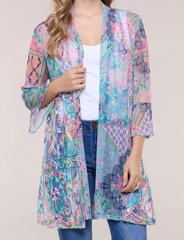 Cardigan Patchwork De Tul Bordado VERDE/MULTI