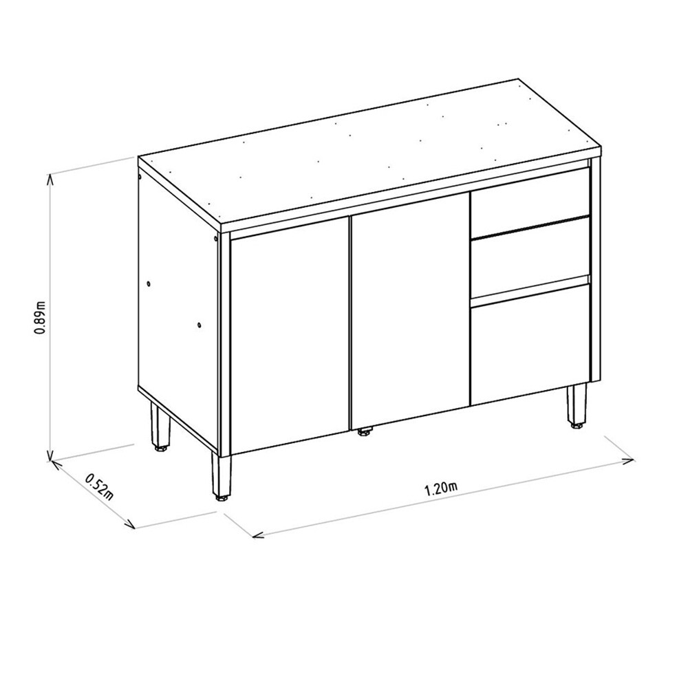 MODULO BAJO MESADA DOS PUERTAS TRES CAJONES SIN TAPA MODELO ALLURE Modulo Bajo Mesada Dos Puertas Tres Cajones Sin Tapa Modelo Allure