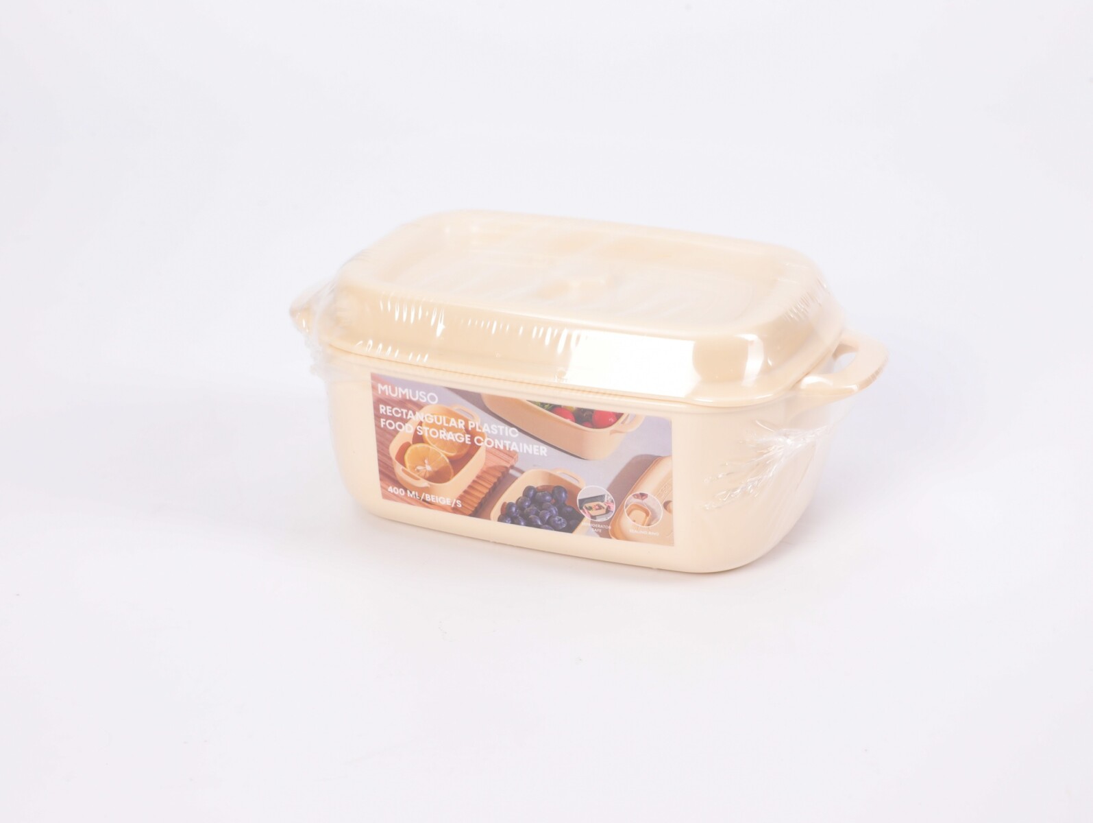 CONTENEDOR PLÁSTICO RECTANGULAR PARA ALIMENTOS (400 ML / BEIGE / S) 