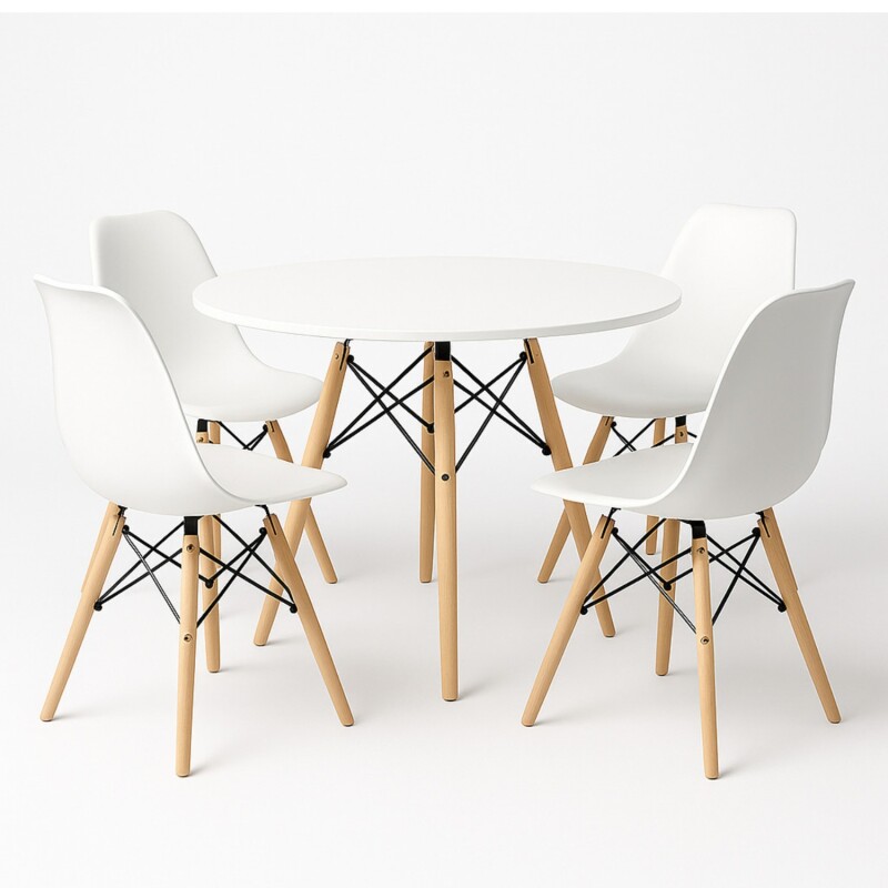 Juego de comedor Con Mesa Circular de 120cm + 4 sillas Eames Blanco
