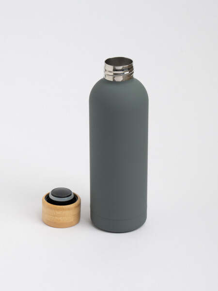 Botella acero chica con tapa de madera 500ML Gris