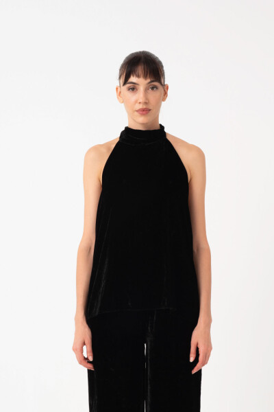 TOP HALTER, EN VELVET Negro
