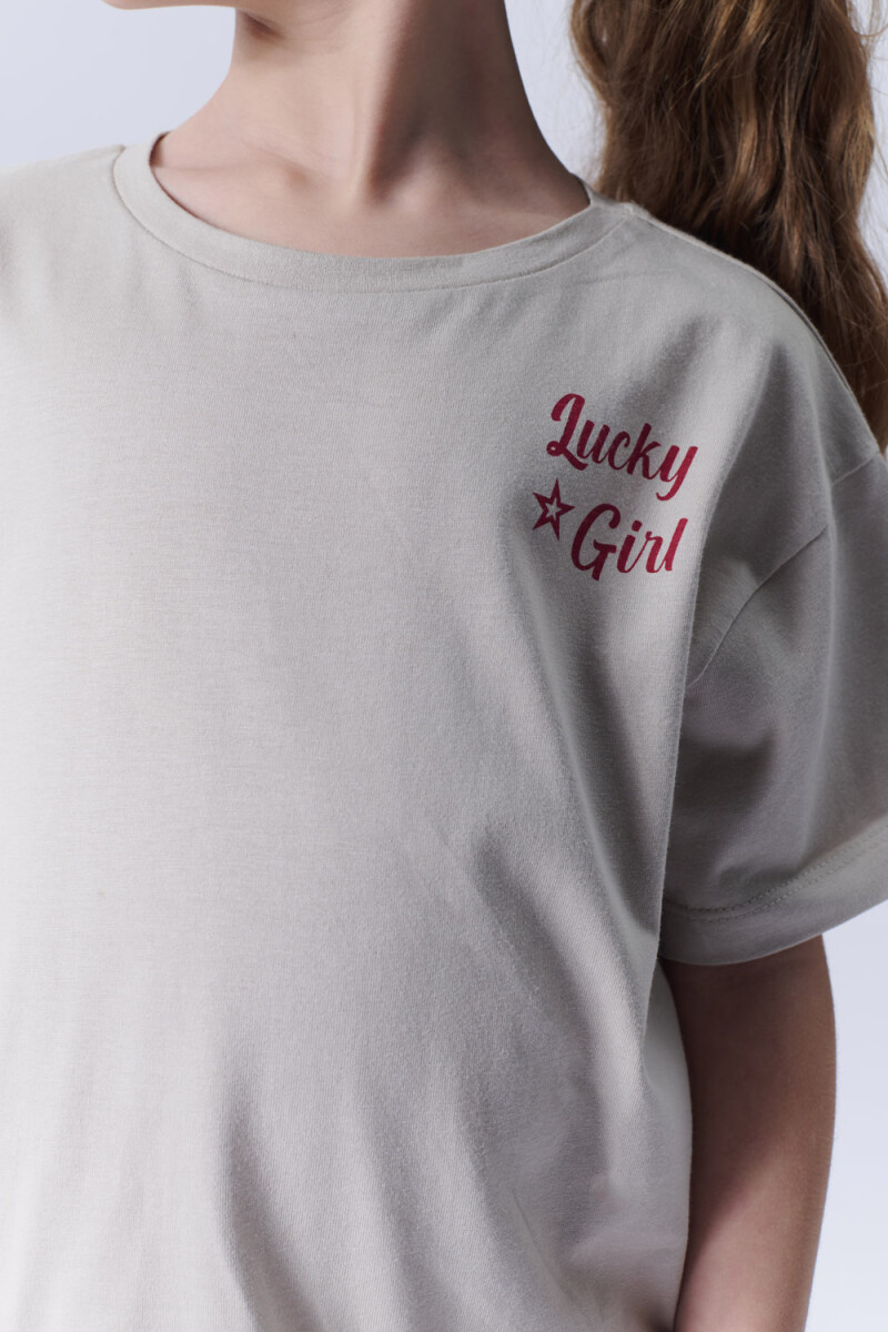 Remera manga corta estampa Lucky Beige Melange