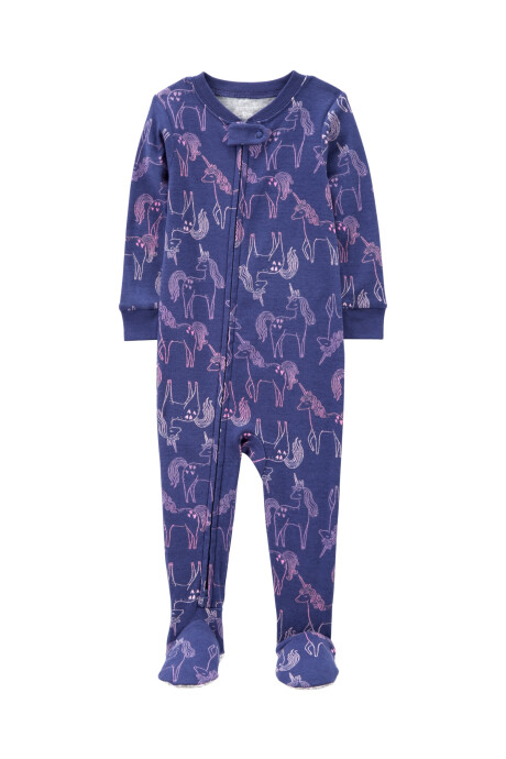 Pijama una pieza de algodón, con pie, violeta, diseño unicornios. Talles 12-24M Sin color