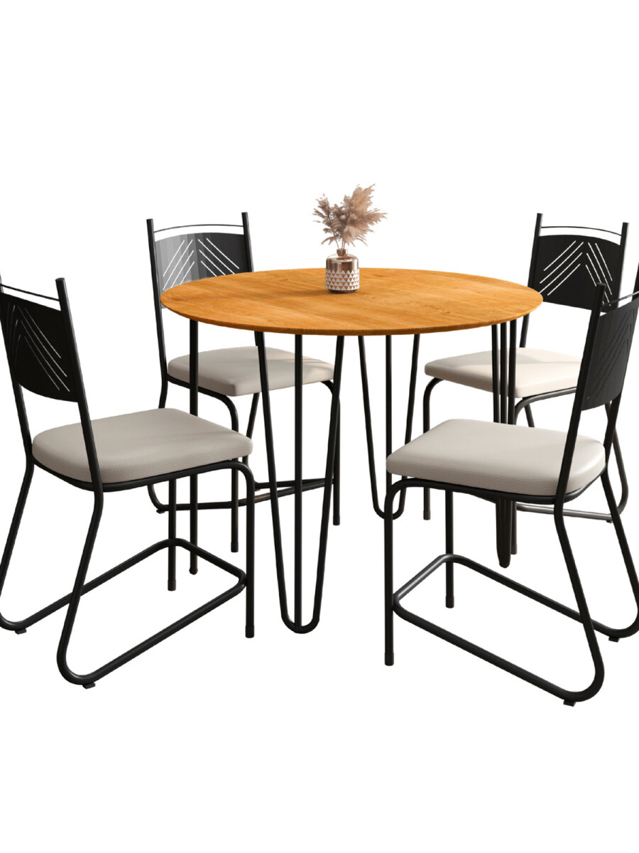 JUEGO DE COMEDOR 4S VERSALLES EST METAL TAP CUER BEIG Y TAM MADERA - Unica 