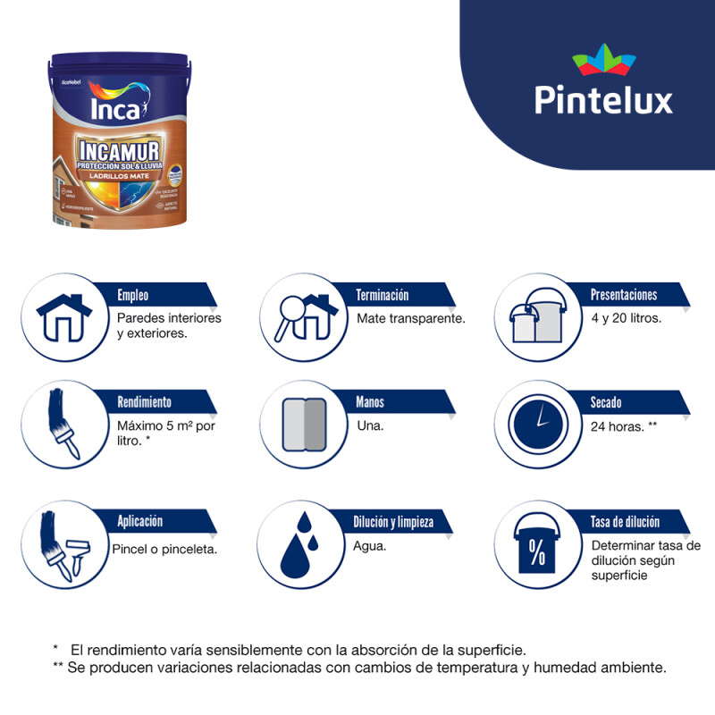 INCAMUR LADRILLO MATE - 4 LT INCAMUR LADRILLO MATE - 4 LT