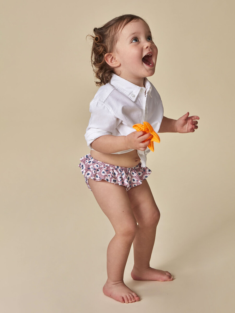 Traje De Baño Estampado Flor Grande Rosa Medio