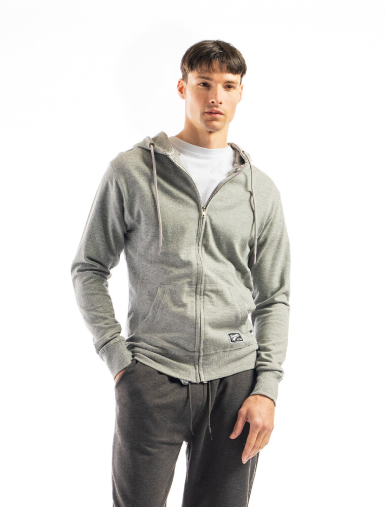 Canguro de Felpa Oversized con Cierre Gris Claro Melange