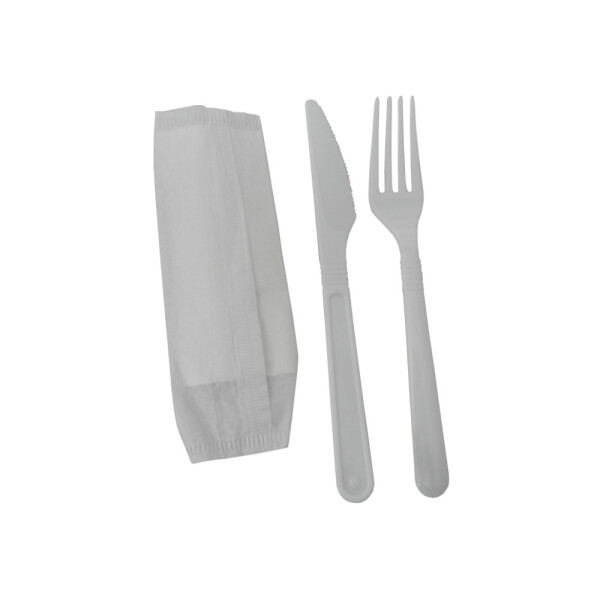 SET TENEDOR CUCHILLO Y SERVILLETA BLANCO LINEA FUERTE BLANCO