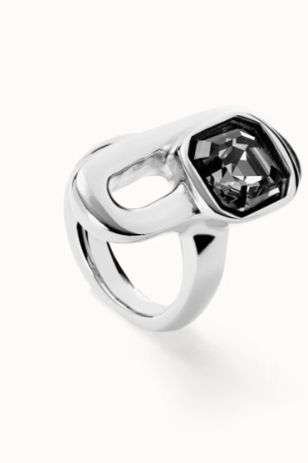 ANILLO EN ALEACIÓN DE METALES BAÑADO EN PLATA DE LEY CON CRISTAL NEGRO Anillo