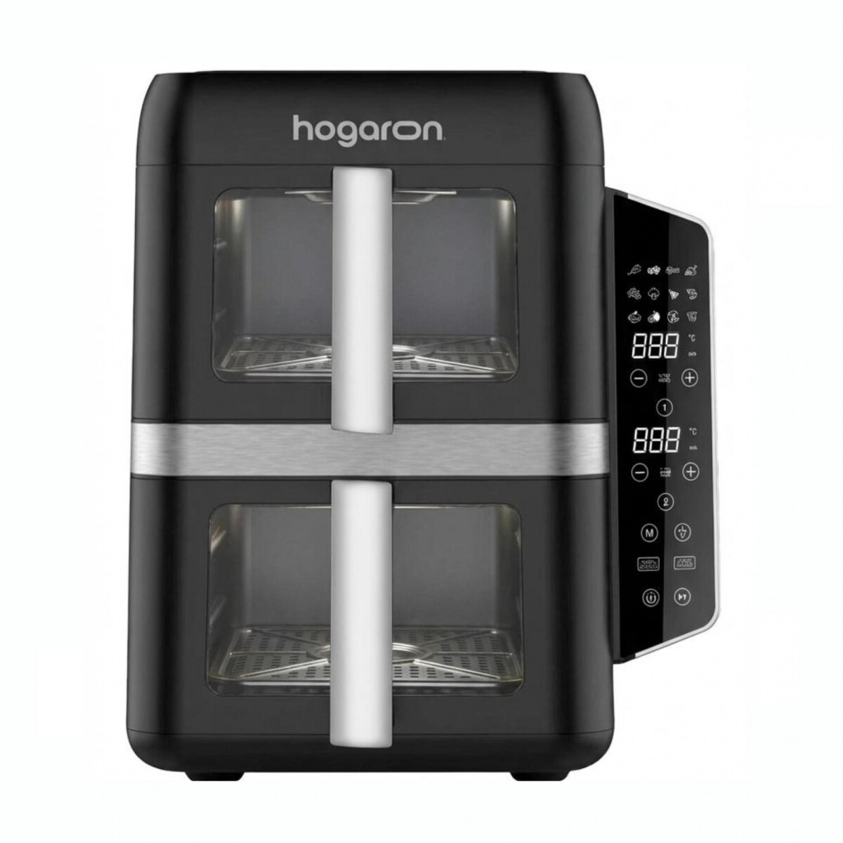 Freidora de Aire Doble Canasto Vertical HOGARON HGAF12DBK 2400W Capacidad 9L Con Panel Digital Y Visor 