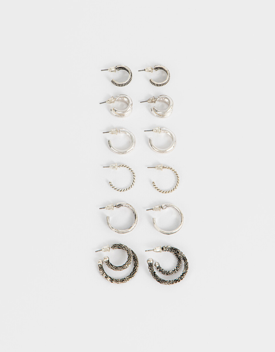 Set De Aros Argolla Bañados En Plata 