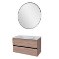CONJUNTO MUEBLE BAÑO MODELO VIDA 100 CM COLOR NOGAL ARENADO CON MESADA Y ESPEJO Conjunto Mueble Baño Modelo Vida 100 Cm Color Nogal Arenado Con Mesada Y Espejo