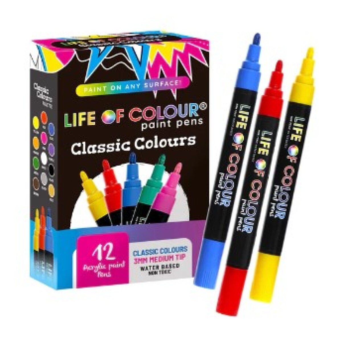 Marcadores Acrilico 3mm - x12 Clasico Life Of Colour 