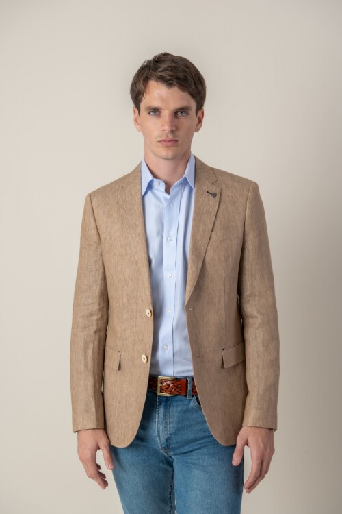 Saco de lino Slim Fit Tostado