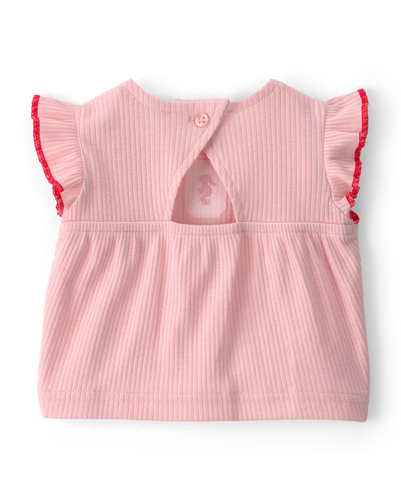 Set tres piezas, short de chambray más remera y vincha de algodón acanalado rosa Sin color
