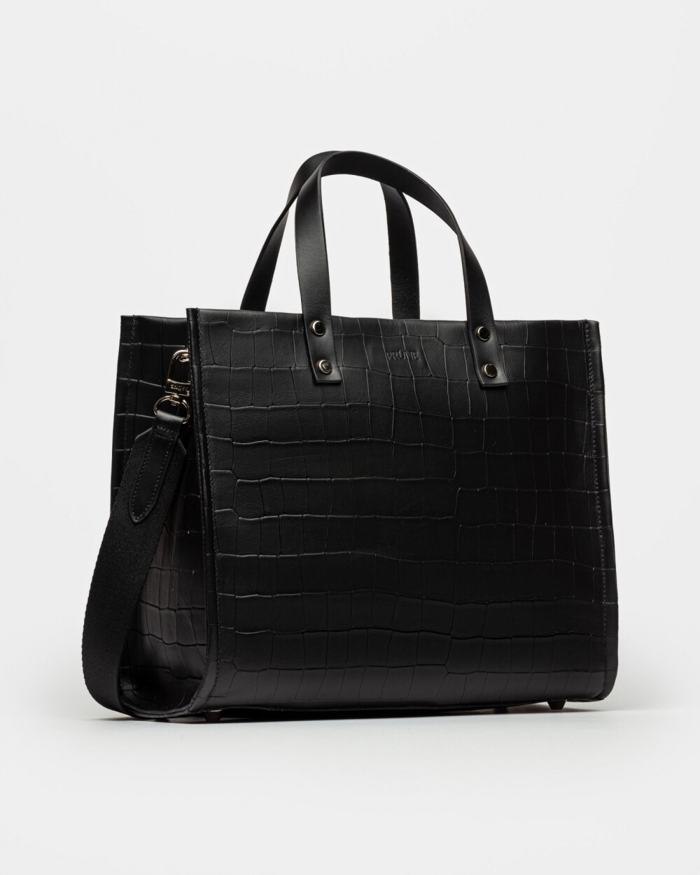 Cartera de mano Capri en cuero grabado croco Negro