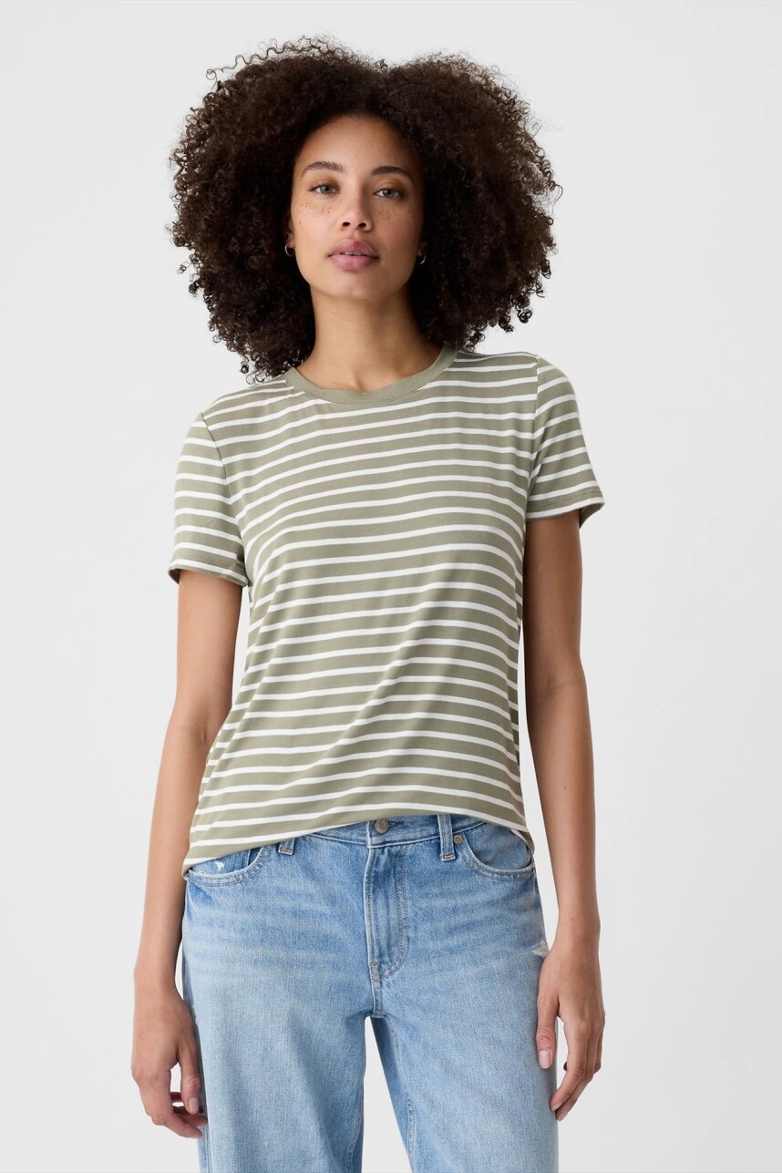 Remera Luxe A Rayas Manga Corta Mujer Green Stripe