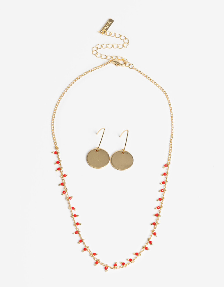 Bijouterie Set Metal Set De Aros Chapones Y Collar Beads - Dorado