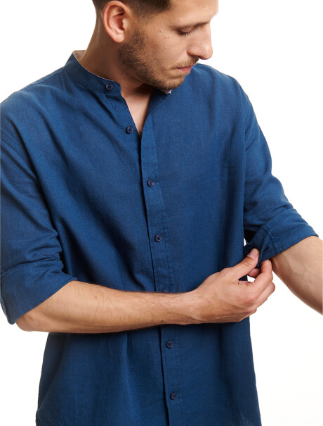 Camisa m/l lino azul